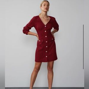 New York & Company NWT Tweed Houndstooth Red Long Sleeve Holiday Woman’s Dress L